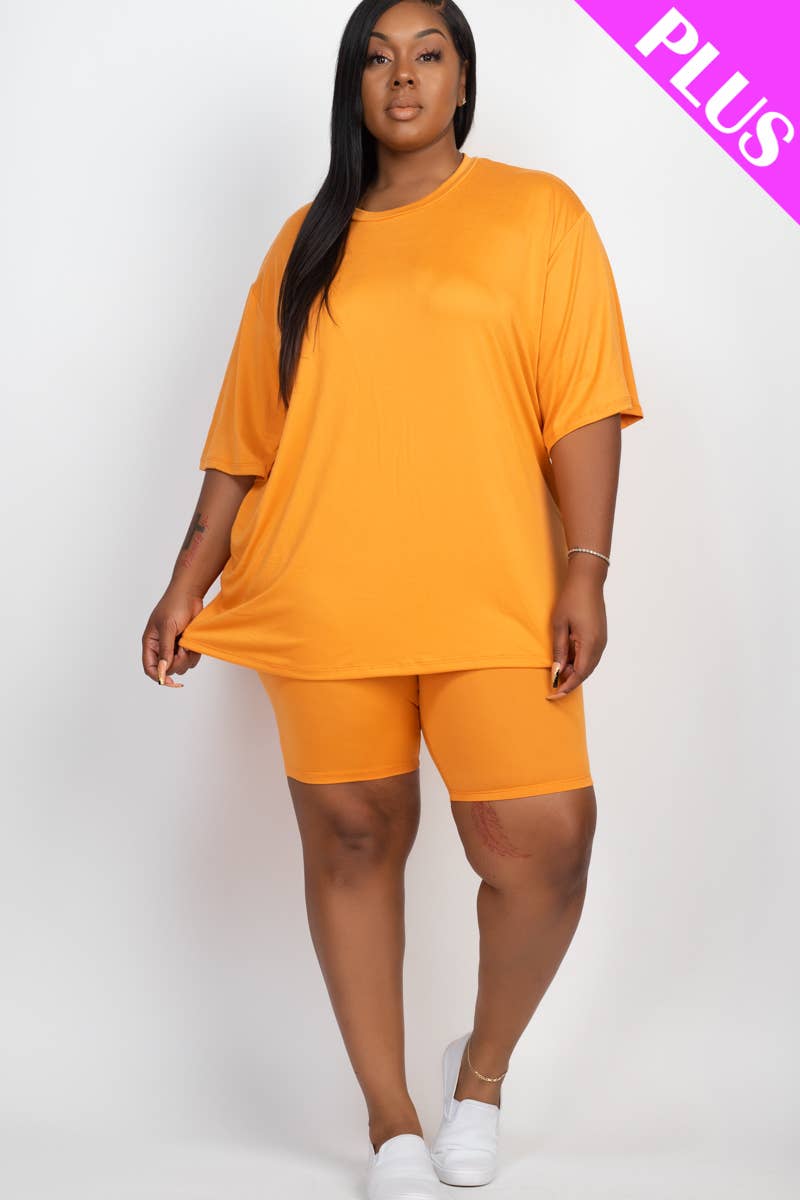 Plus Size Loose Fit Top & Bike Shorts Set