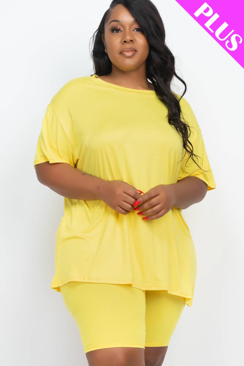 Plus Size Loose Fit Top & Bike Shorts Set