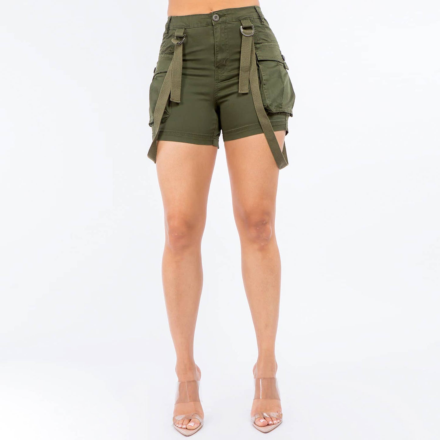 HIGH WAIST CAMO SHORTS WITH SUSPENDERS