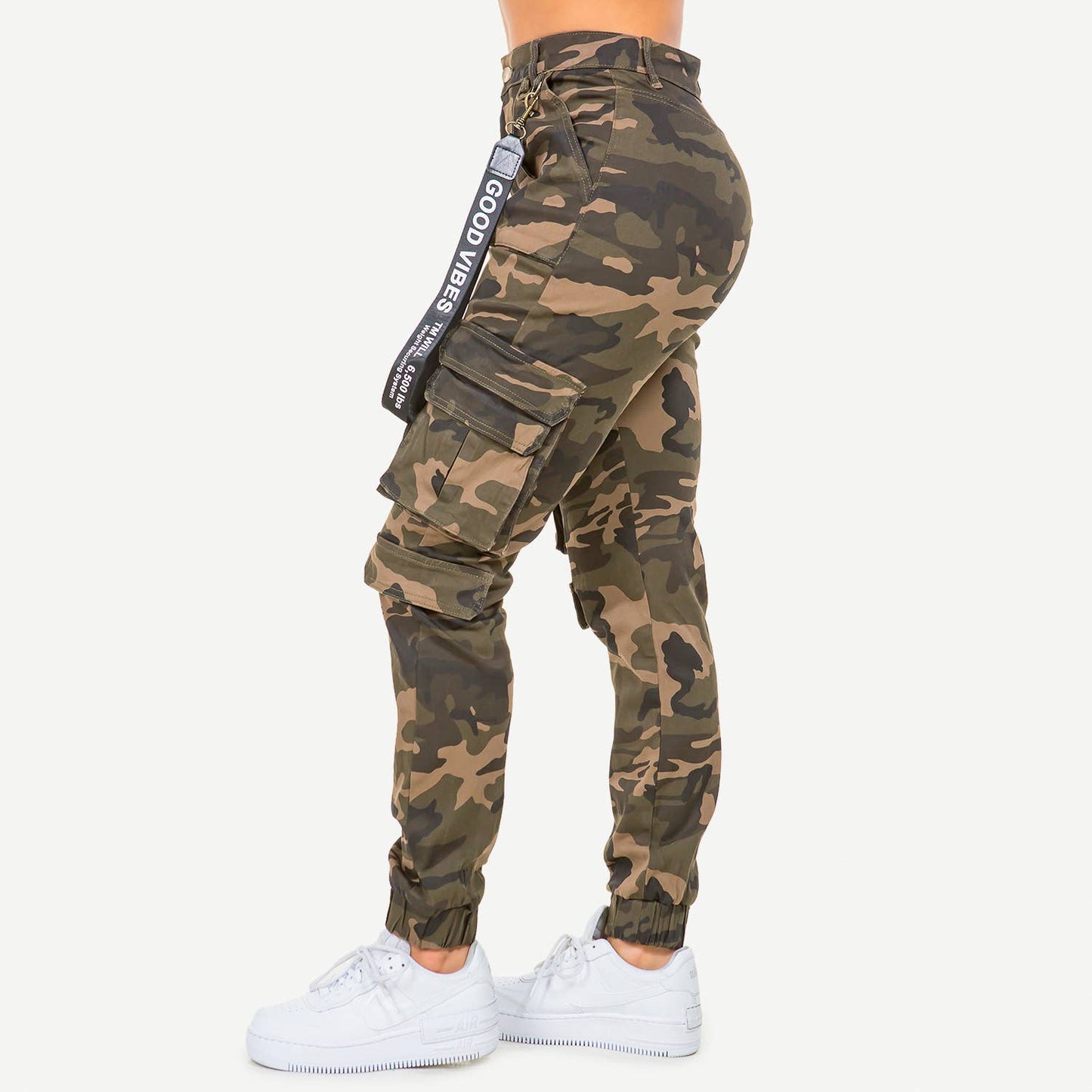 HIGH WAIST CAMO CARGO JOGGERS WITH POCKETS