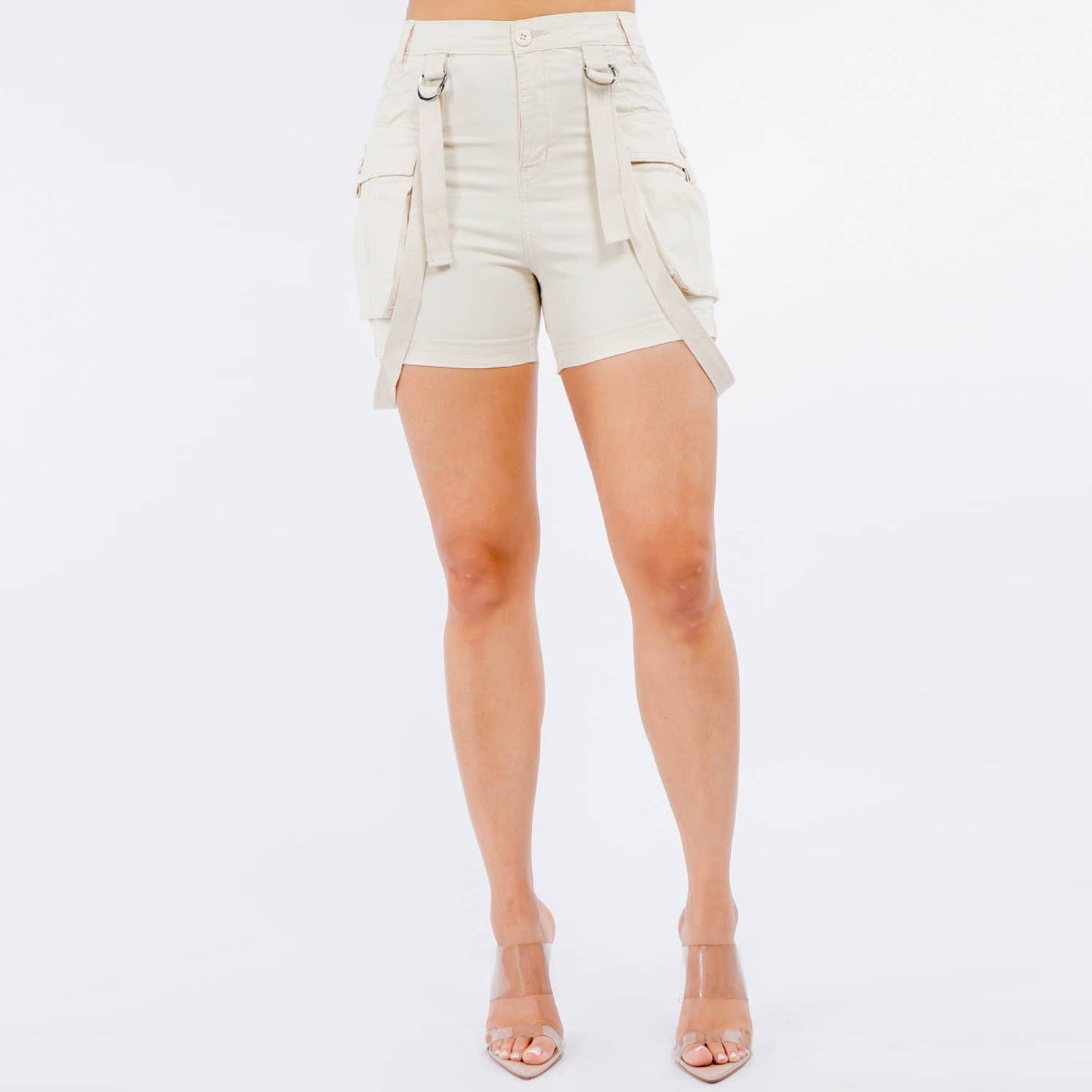 HIGH WAIST CAMO SHORTS WITH SUSPENDERS