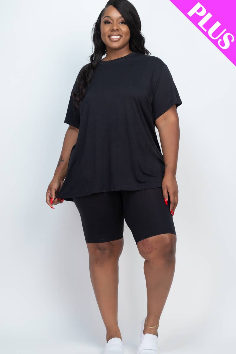 Plus Size Loose Fit Top & Bike Shorts Set