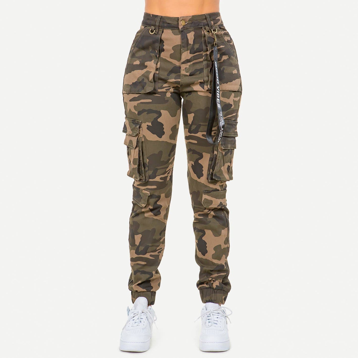 HIGH WAIST CAMO CARGO JOGGERS WITH POCKETS