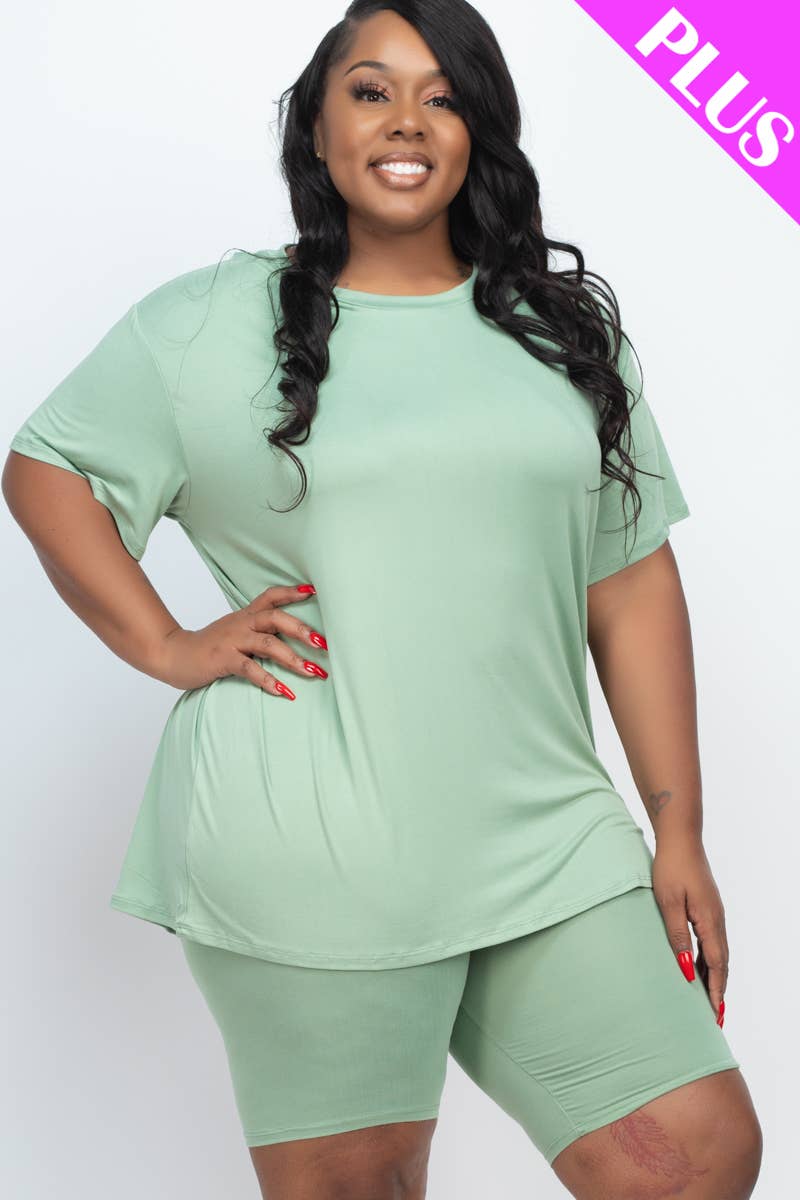 Plus Size Loose Fit Top & Bike Shorts Set