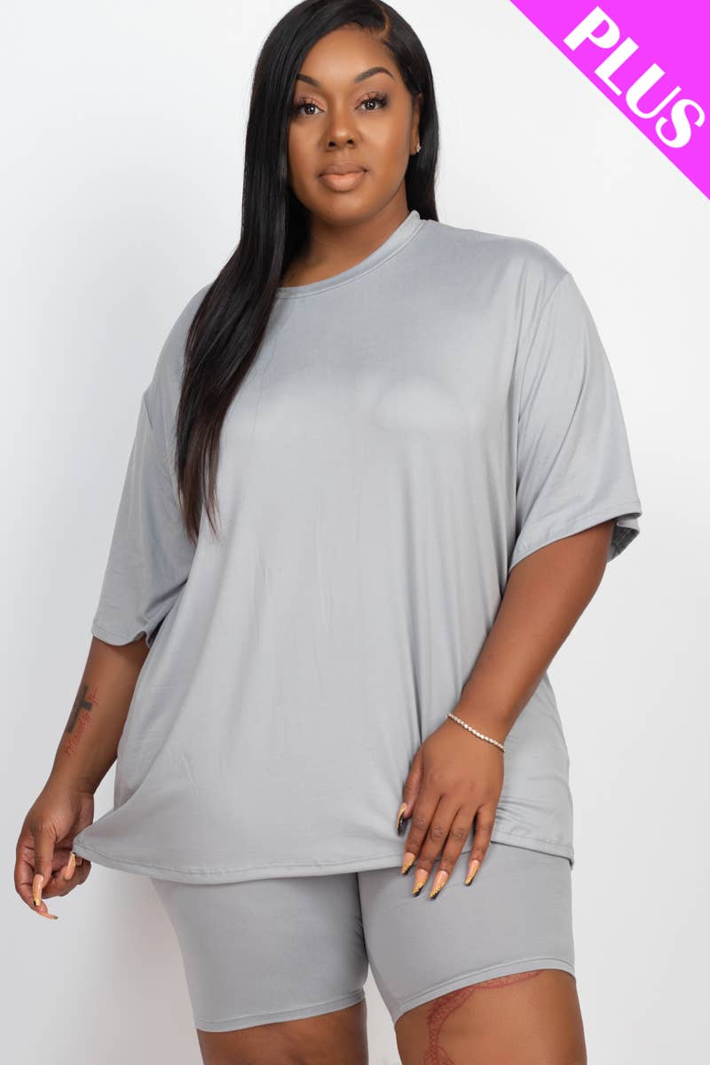 Plus Size Loose Fit Top & Bike Shorts Set