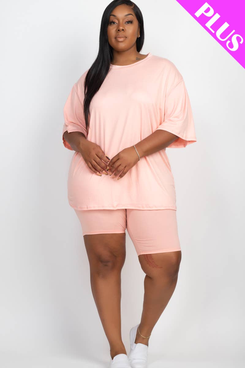 Plus Size Loose Fit Top & Bike Shorts Set